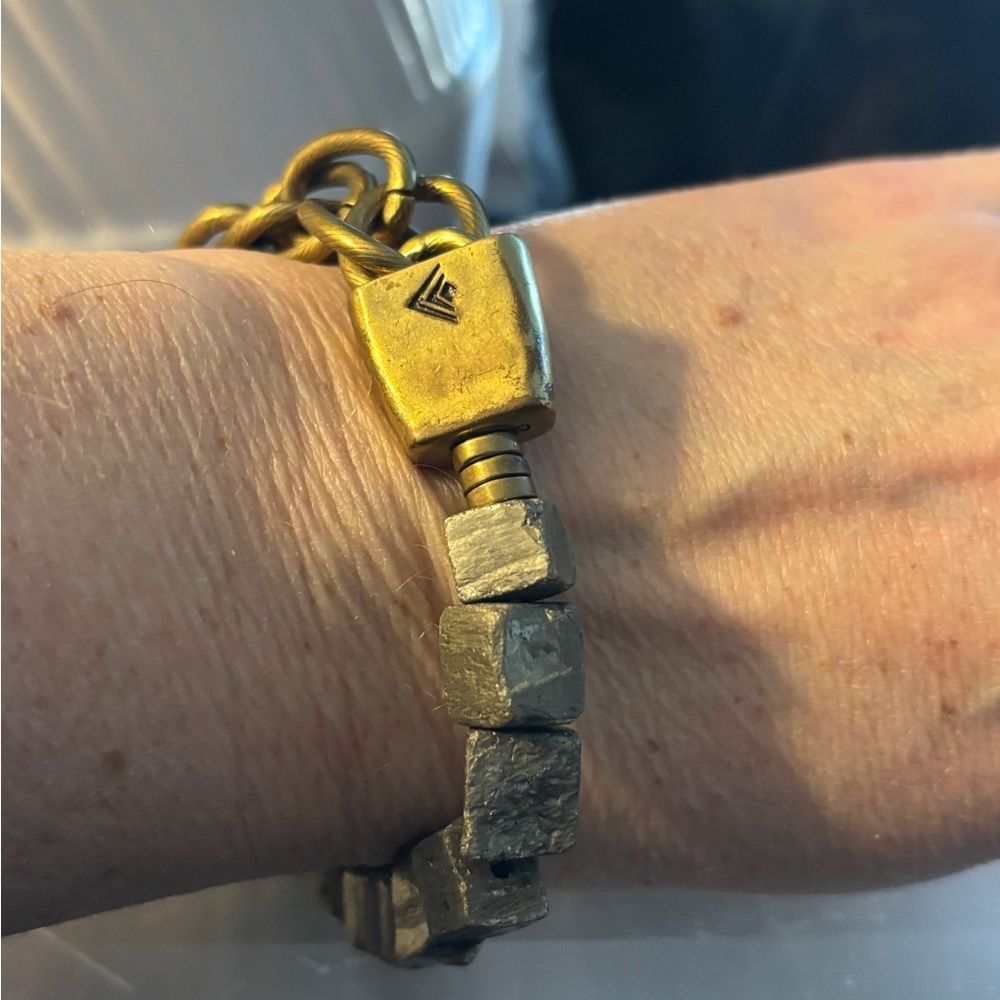 Silpada K&R Raw Pyrite Bracelet | Chunky Bronze Chain - Picture 2 of 3